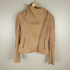 Lamarque Leather Jacket Womens XS or S Beige Full Zip Asymmetrical